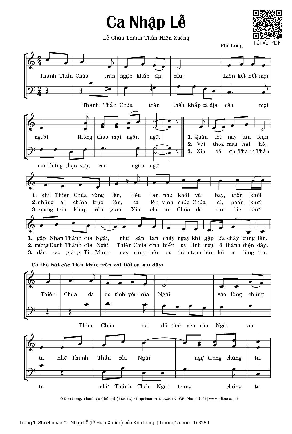 Sheet PDF of Ca Nhập Lễ (lễ Hiện Xuống)