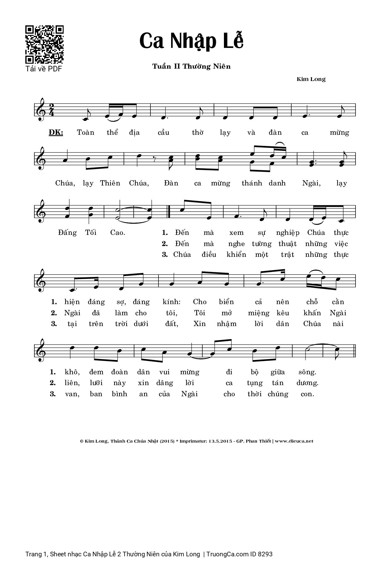 Page 1 of Sheet music PDF Ca Nhập Lễ 2 Thường Niên - Kim Long