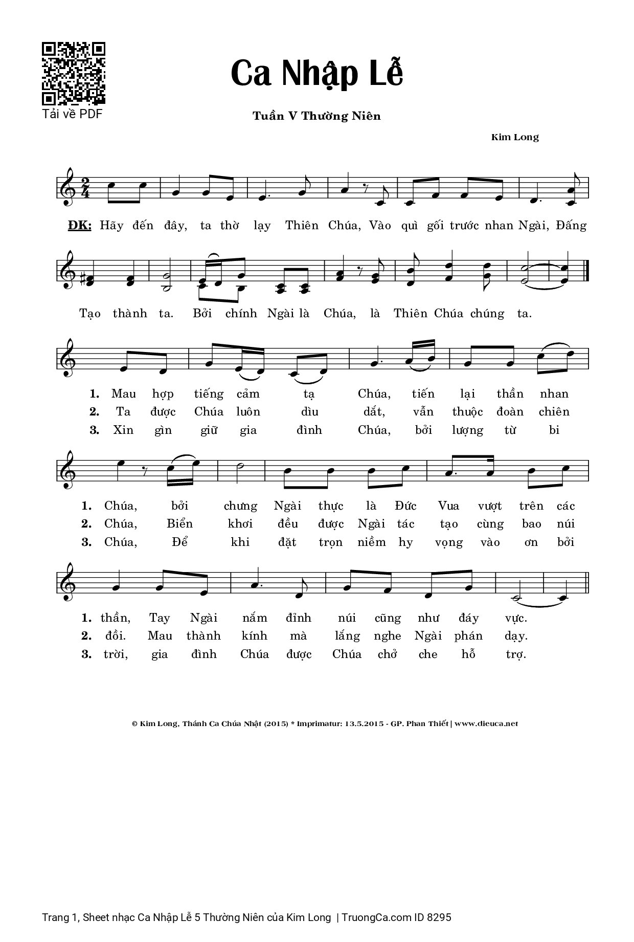 Page 1 of Sheet music PDF Ca Nhập Lễ 5 Thường Niên - Kim Long