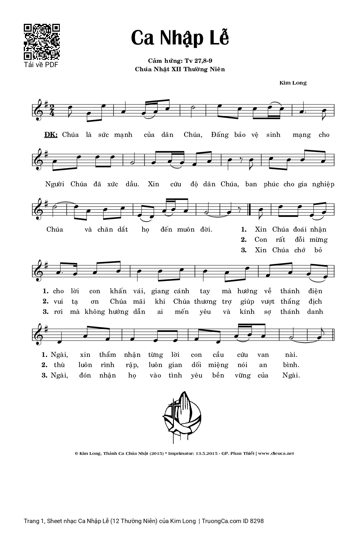 Page 1 of Sheet music PDF Ca Nhập Lễ (12 Thường Niên) - Kim Long