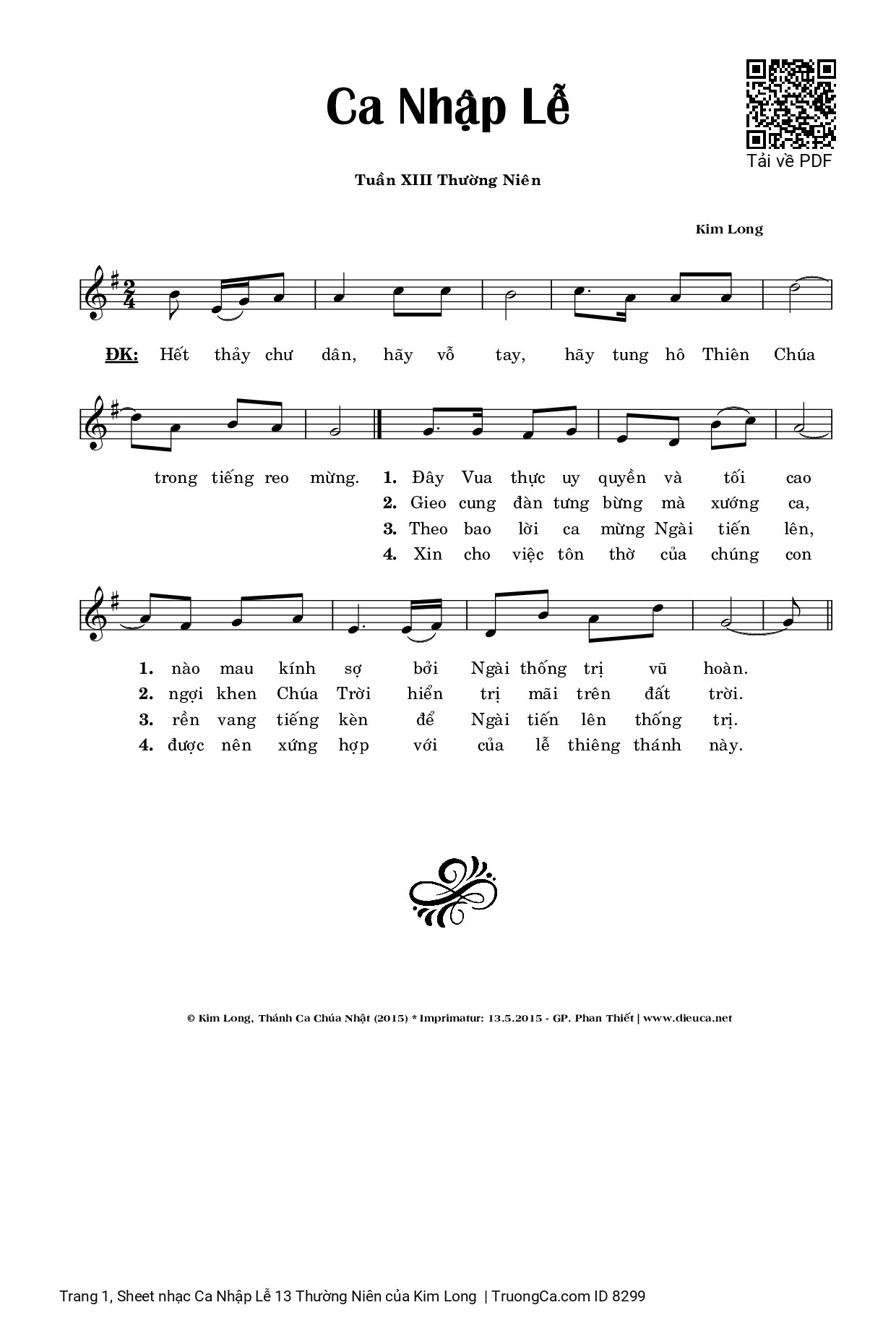 Sheet PDF of Ca Nhập Lễ 13 Thường Niên