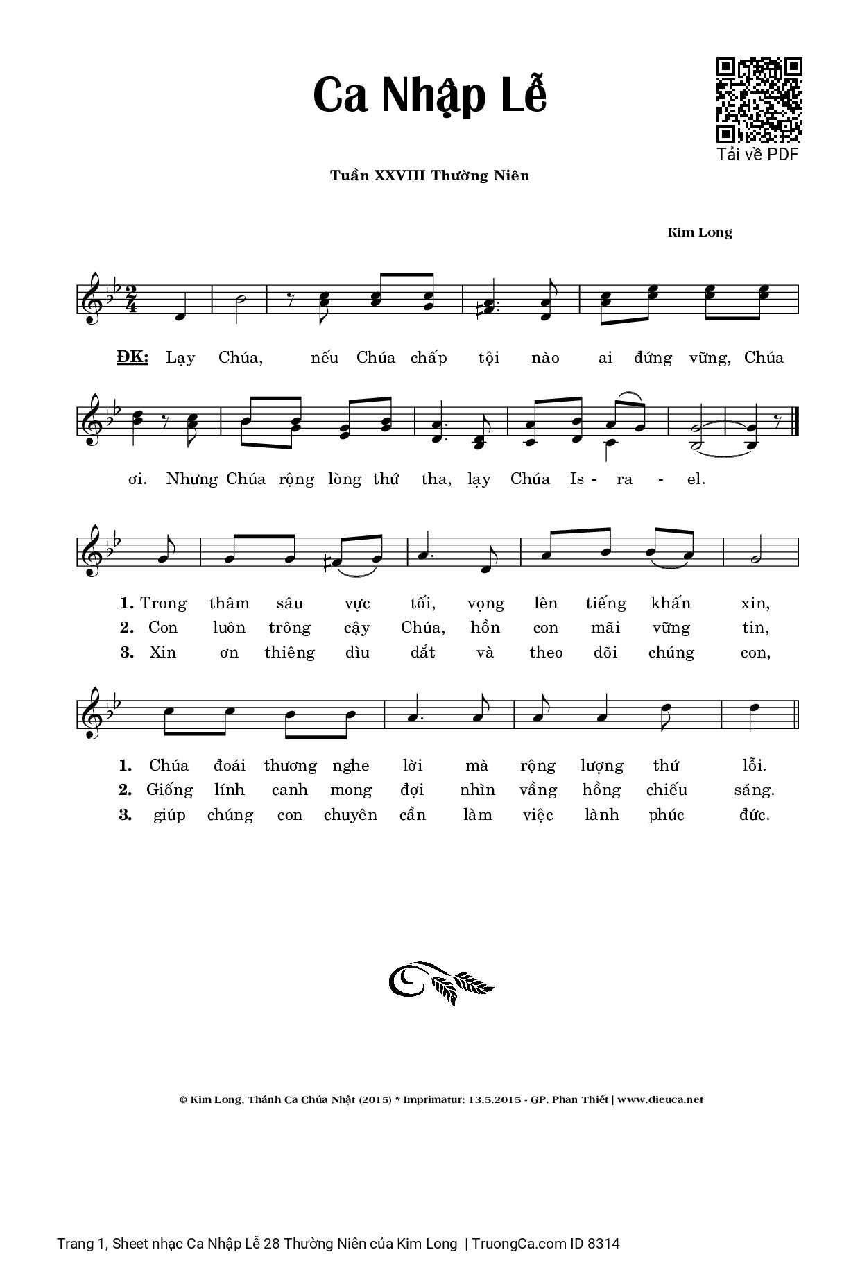 Sheet PDF of Ca Nhập Lễ 28 Thường Niên