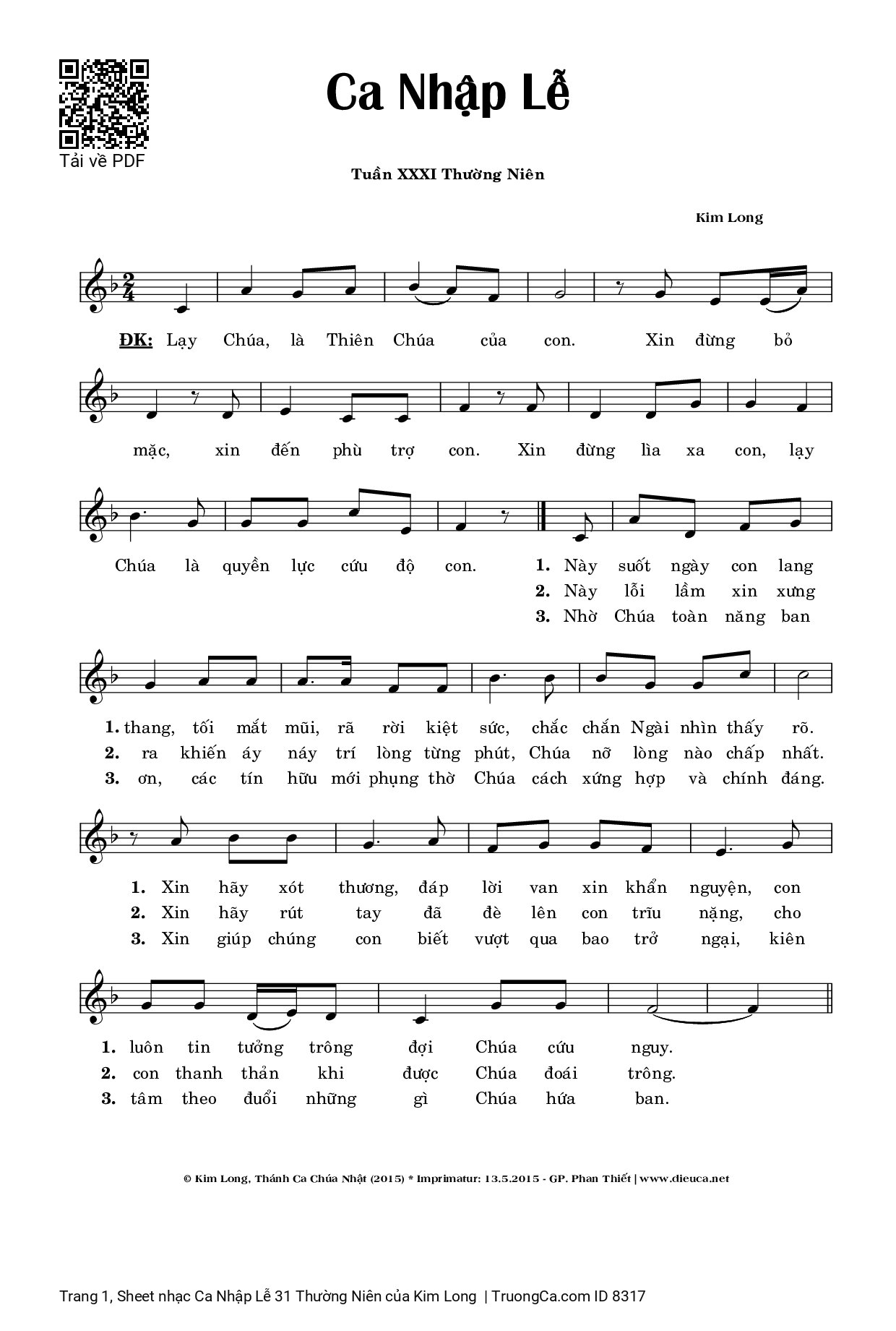 Sheet PDF of Ca Nhập Lễ 31 Thường Niên