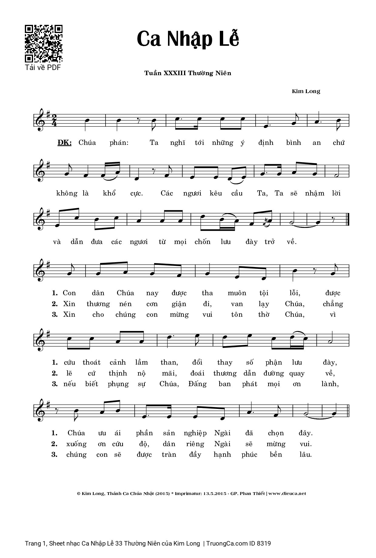 Sheet PDF of Ca Nhập Lễ 33 Thường Niên