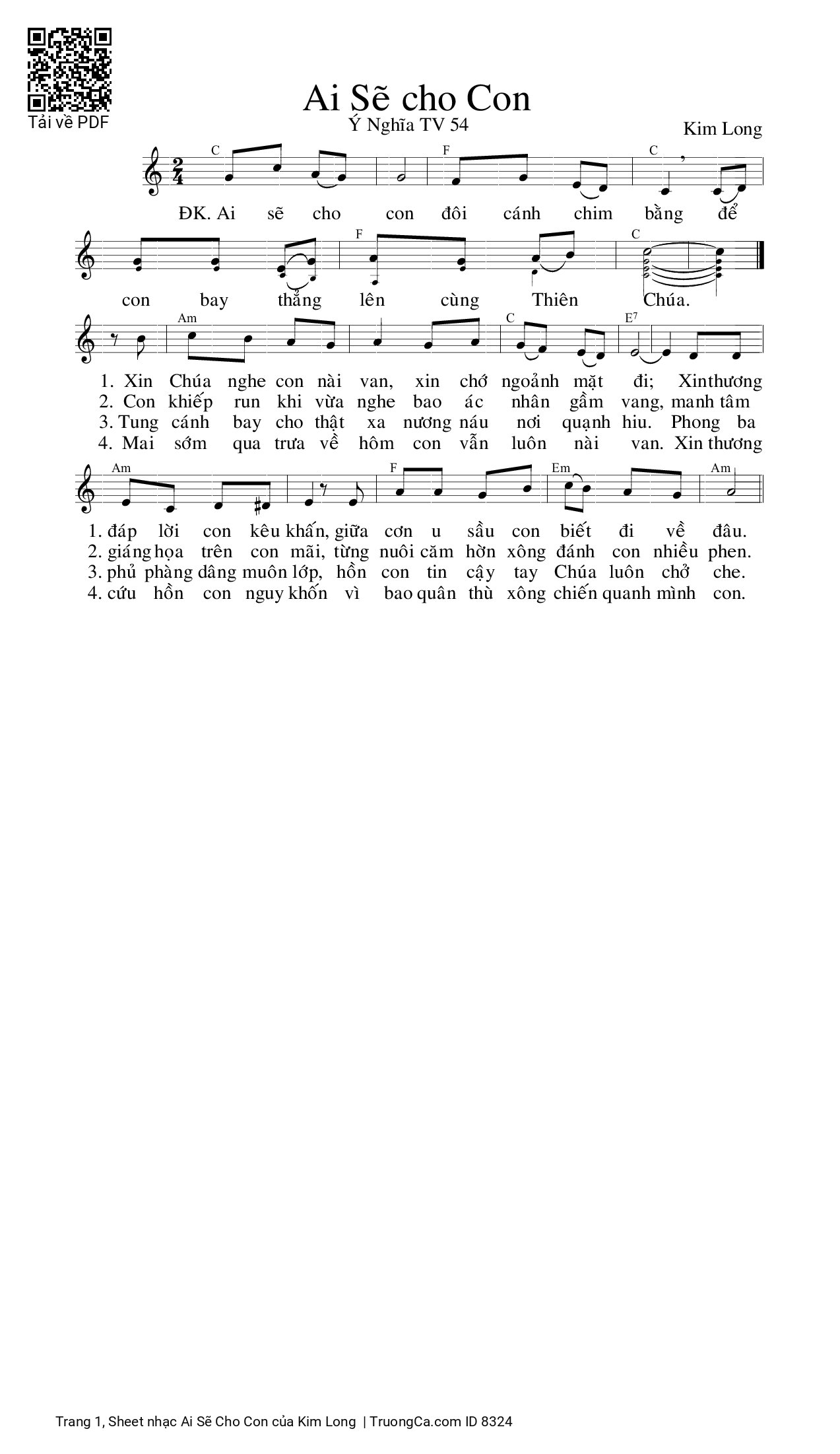Page 1 of Sheet music PDF Ai Sẽ Cho Con - Kim Long