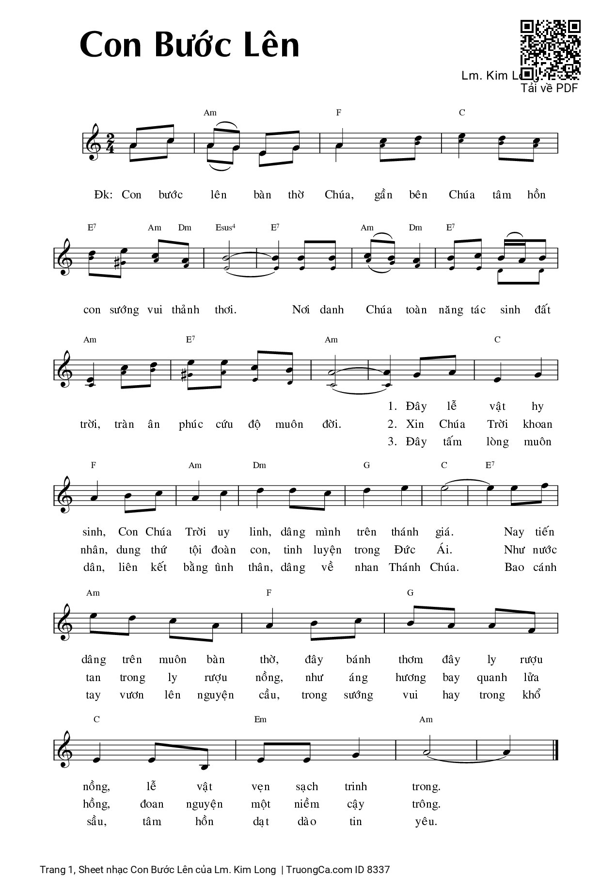 Page 1 of Sheet music PDF Con Bước Lên - Lm. Kim Long