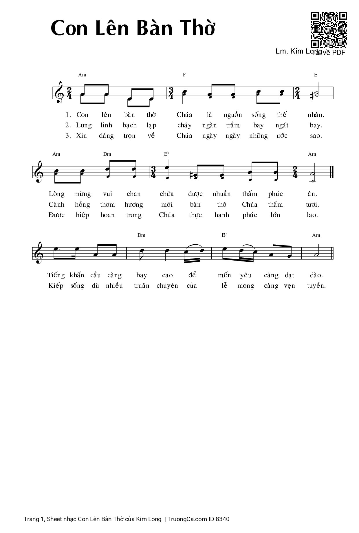 Sheet PDF of Con Lên Bàn Thờ