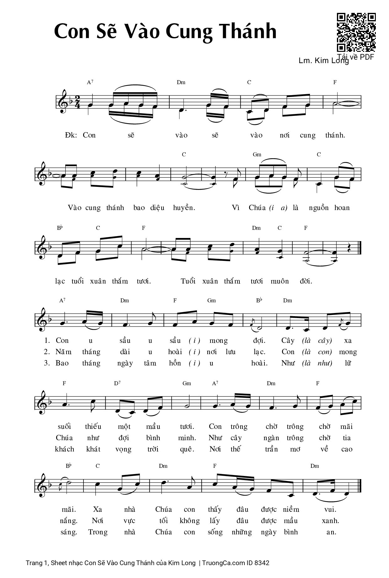 Page 1 of Sheet music PDF Con Sẽ Vào Cung Thánh - Kim Long