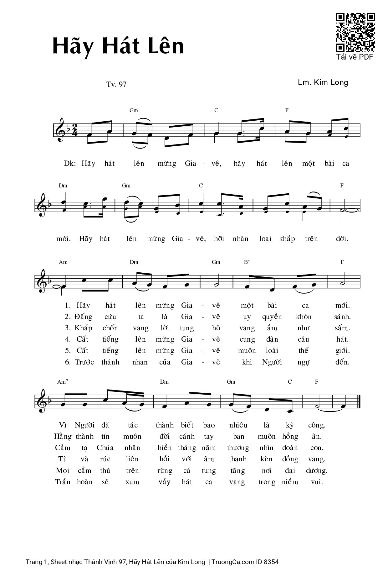 Sheet PDF of Thánh Vịnh 97, Hãy Hát Lên