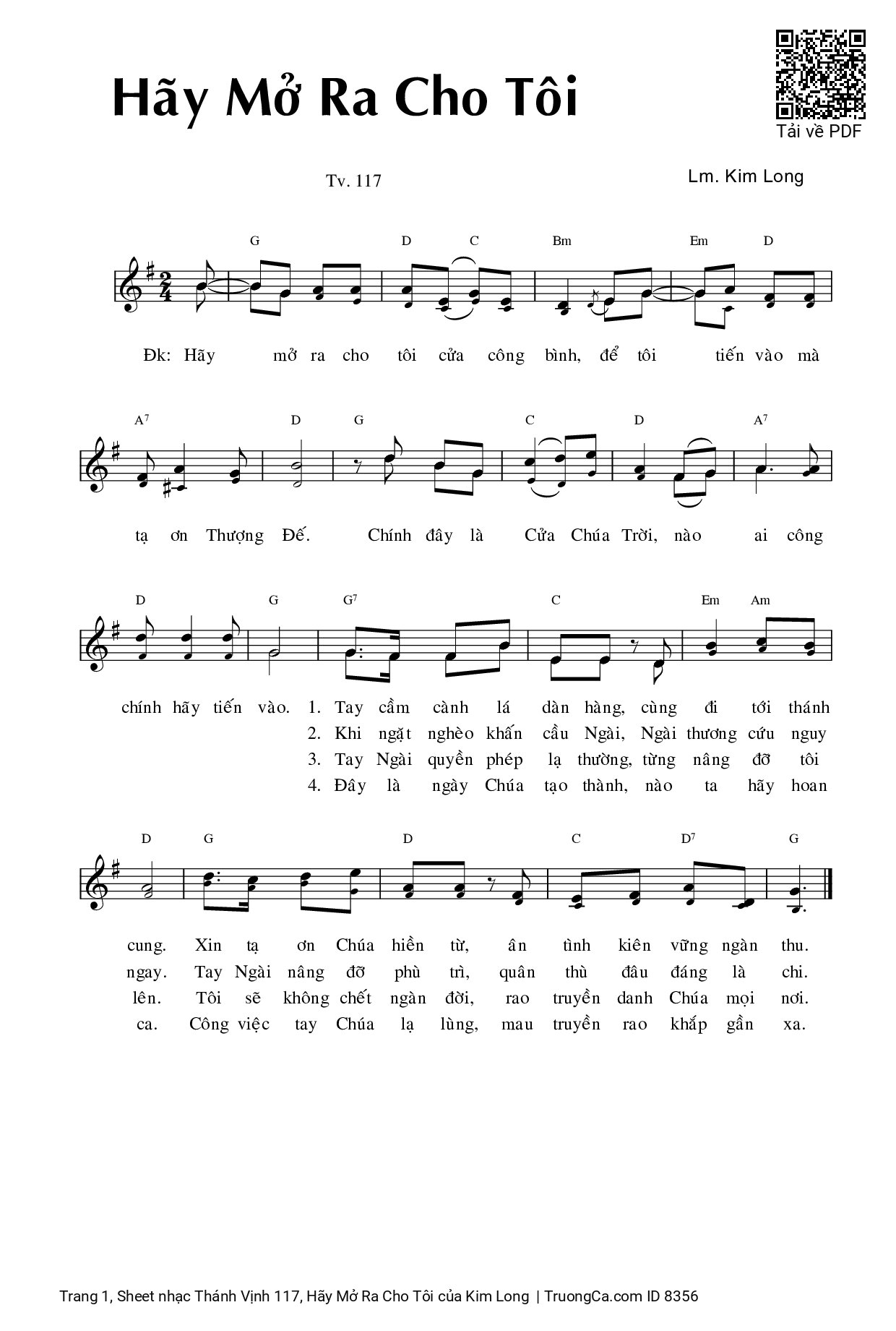 Sheet PDF of Thánh Vịnh 117, Hãy Mở Ra Cho Tôi