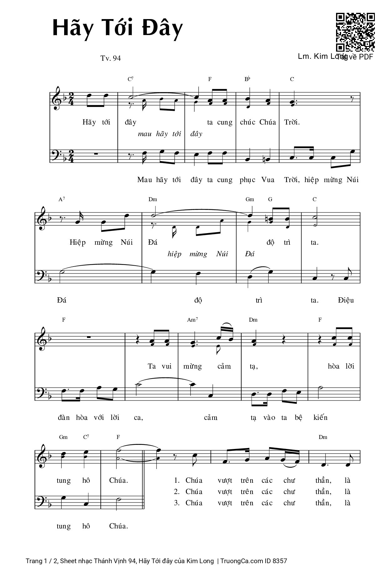 Page 1 of Sheet music PDF Thánh Vịnh 94, Hãy Tới đây - Kim Long