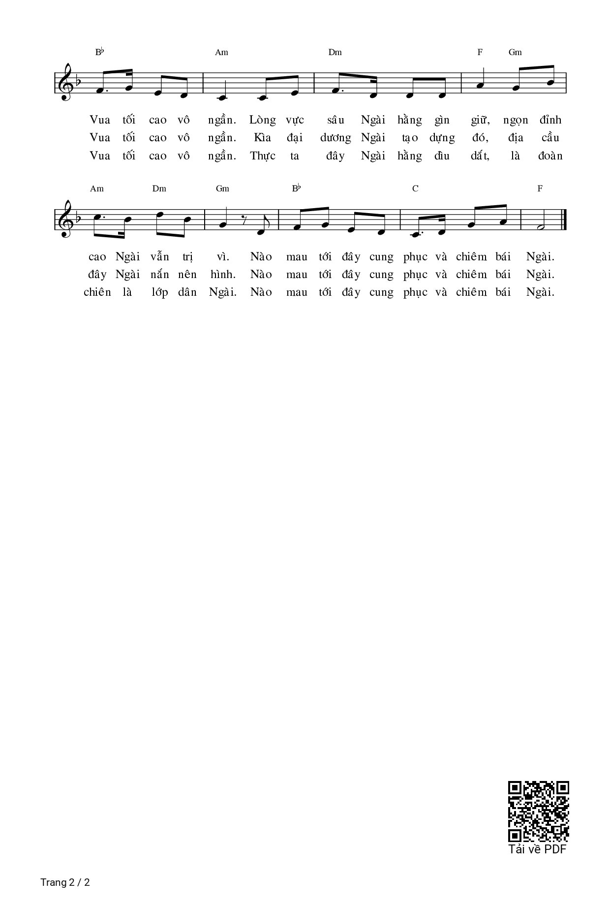 Page 2 of Sheet music PDF Thánh Vịnh 94, Hãy Tới đây - Kim Long