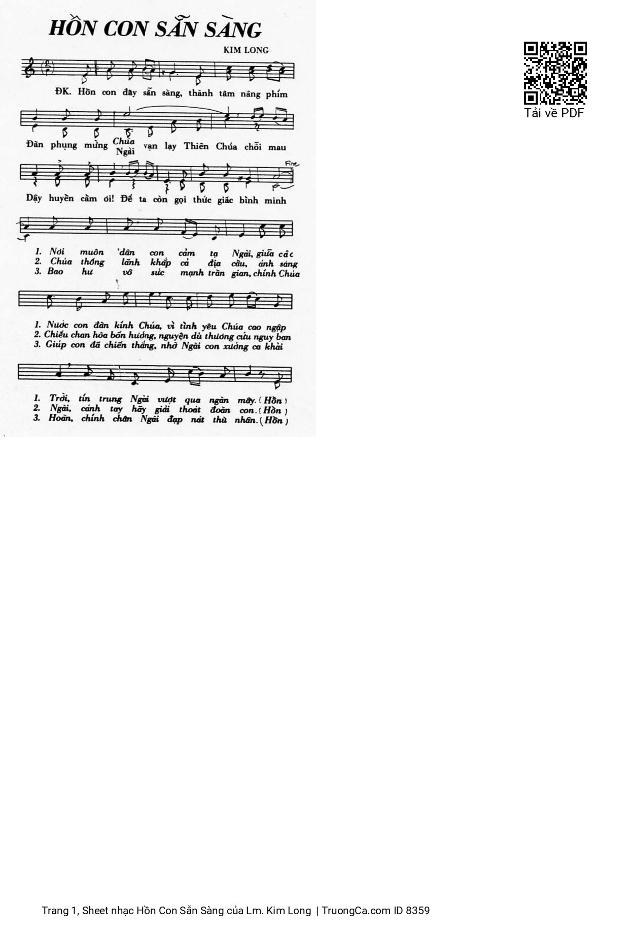 Page 1 of Sheet music PDF Hồn Con Sẵn Sàng - Lm. Kim Long