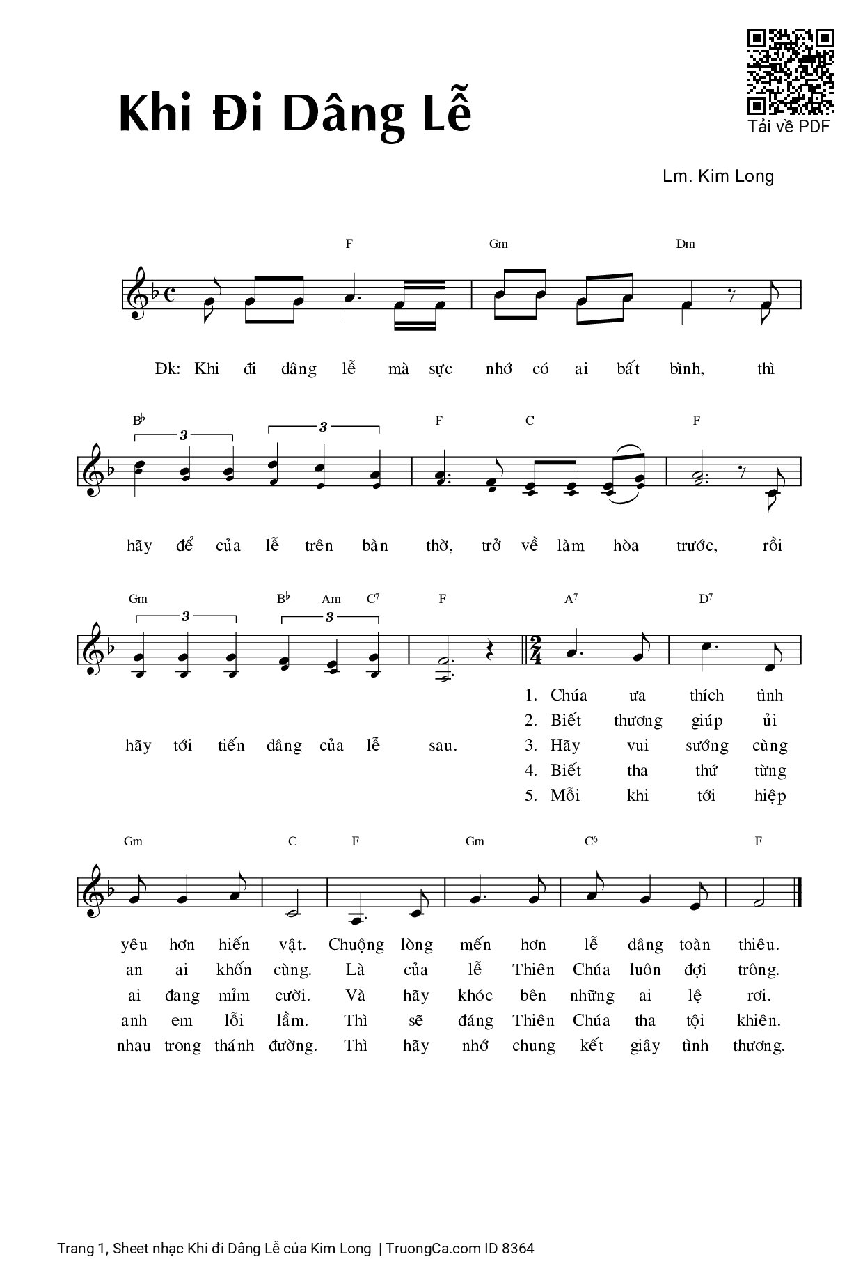 Page 1 of Sheet music PDF Khi đi Dâng Lễ - Kim Long