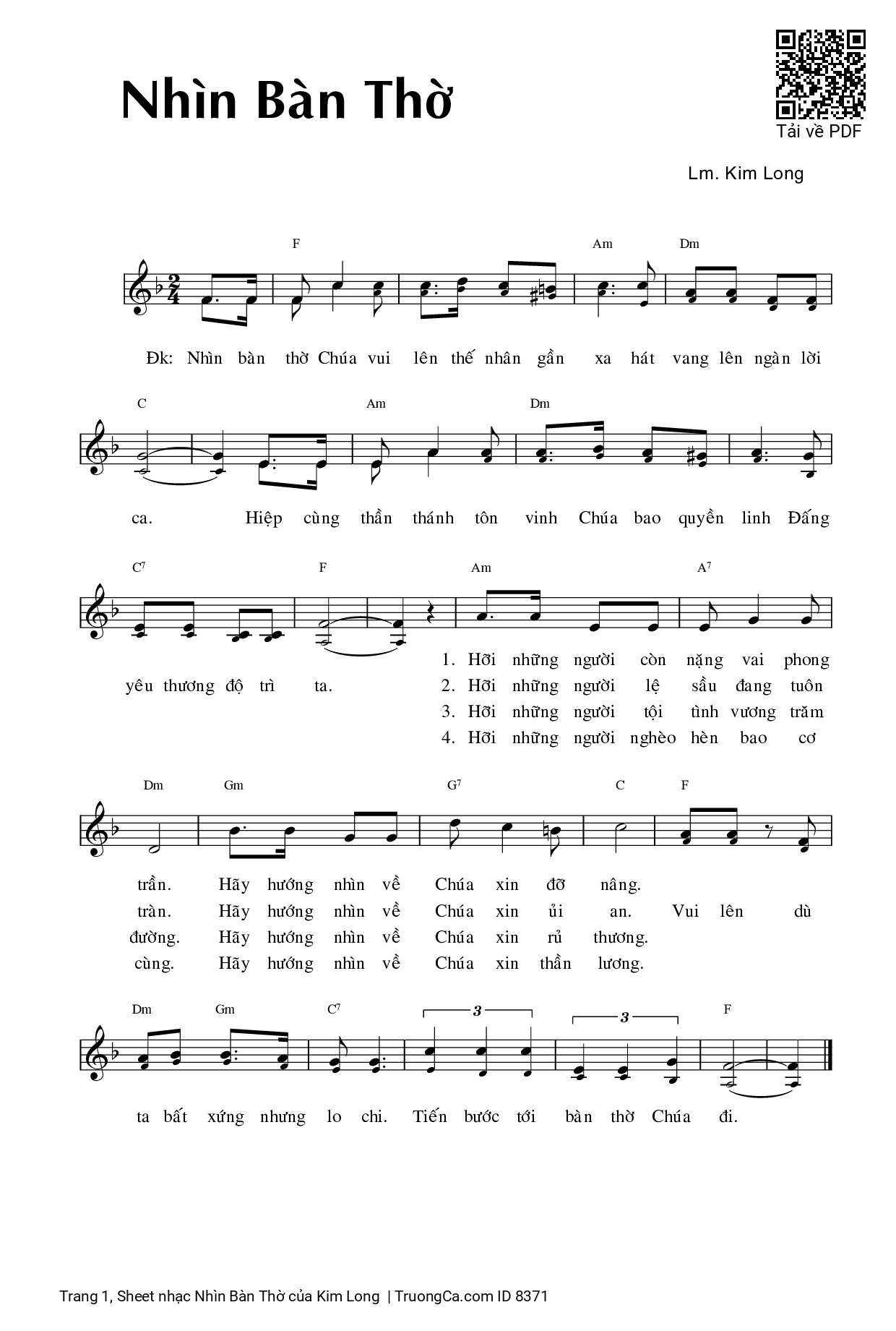 Sheet PDF of Nhìn Bàn Thờ