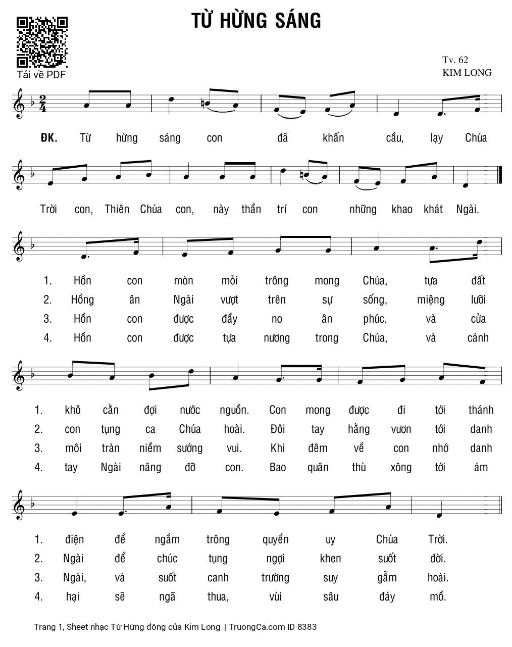 Page 1 of Sheet music PDF Từ Hừng đông - Kim Long