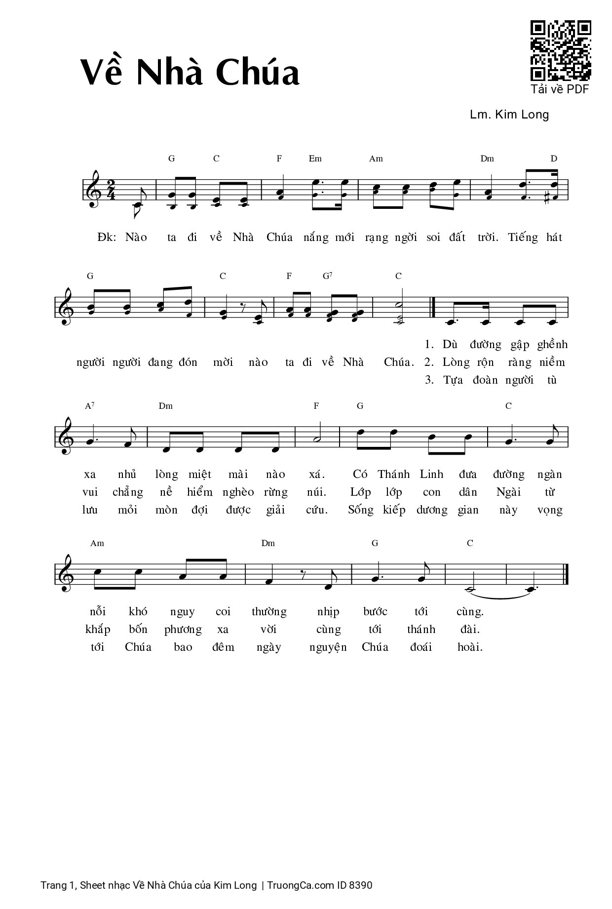 Page 1 of Sheet music PDF Về Nhà Chúa - Kim Long