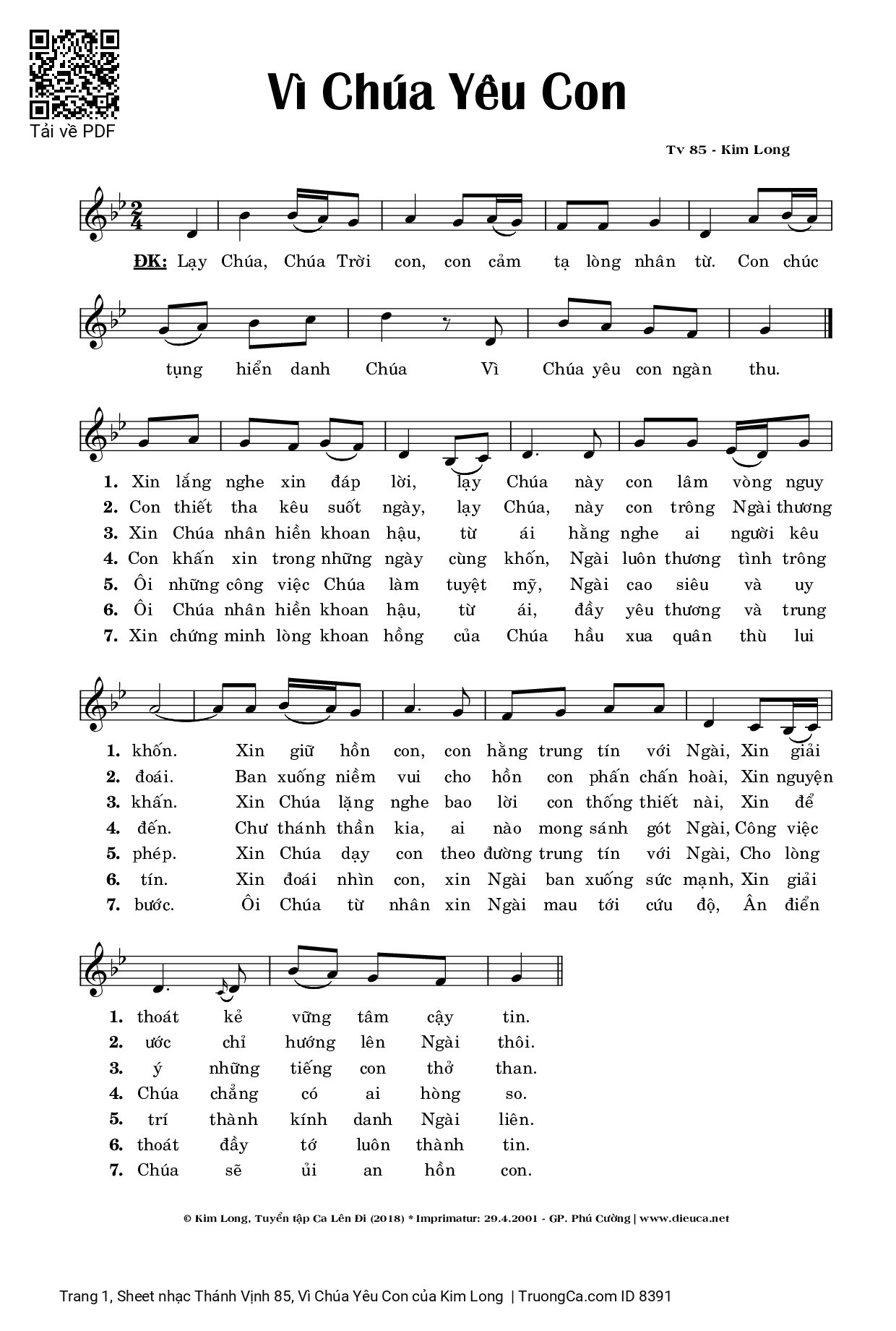 Sheet PDF of Thánh Vịnh 85, Vì Chúa Yêu Con