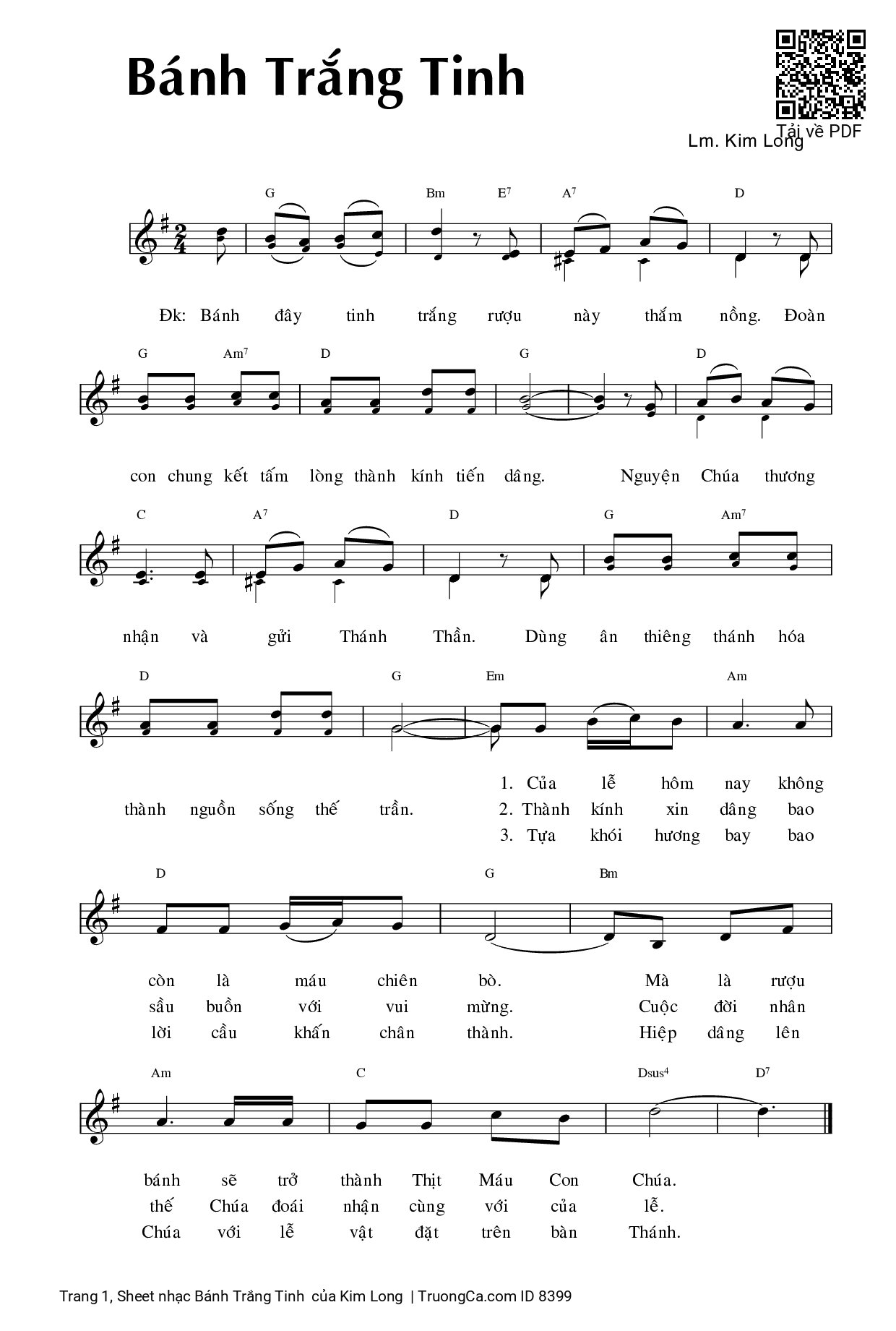 Page 1 of Sheet music PDF Bánh Trắng Tinh  - Kim Long