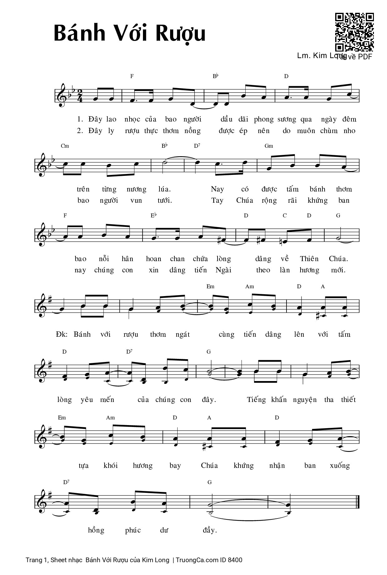 Sheet PDF of  Bánh Với Rượu