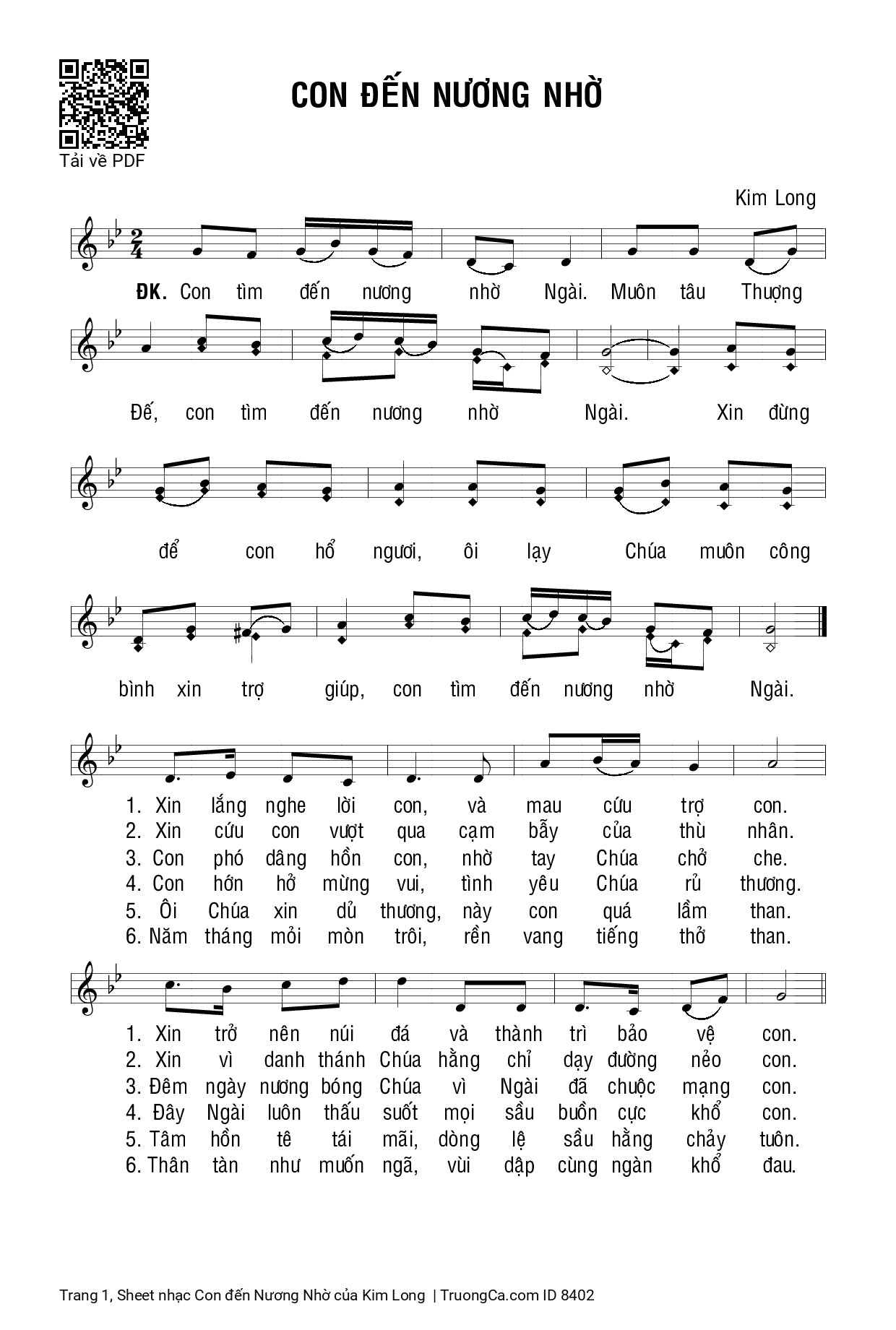 Sheet PDF of Con đến Nương Nhờ