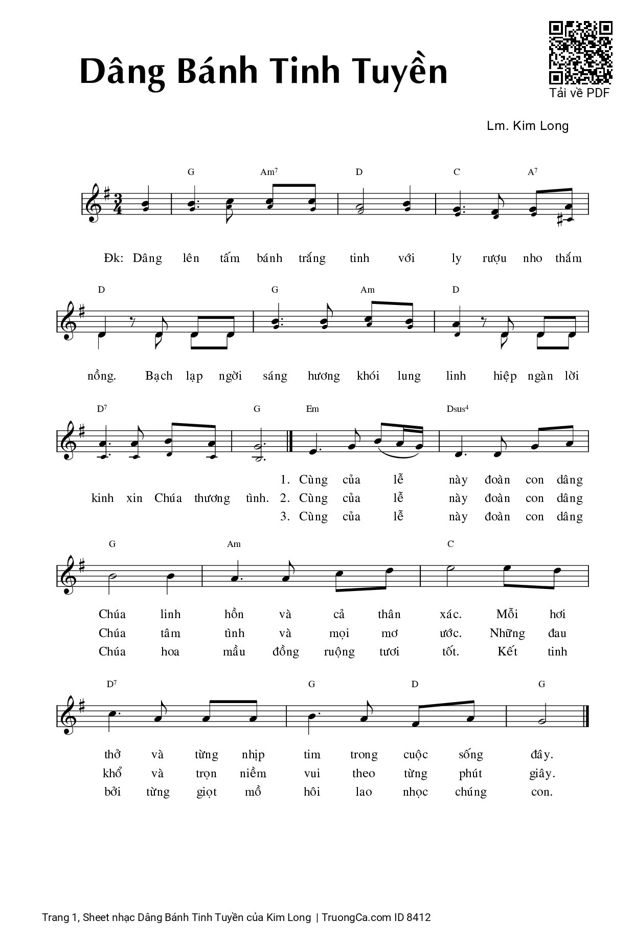 Sheet PDF of Dâng Bánh Tinh Tuyền