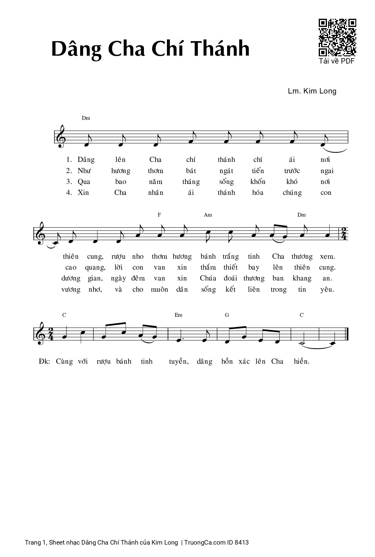 Page 1 of Sheet music PDF Dâng Cha Chí Thánh - Kim Long