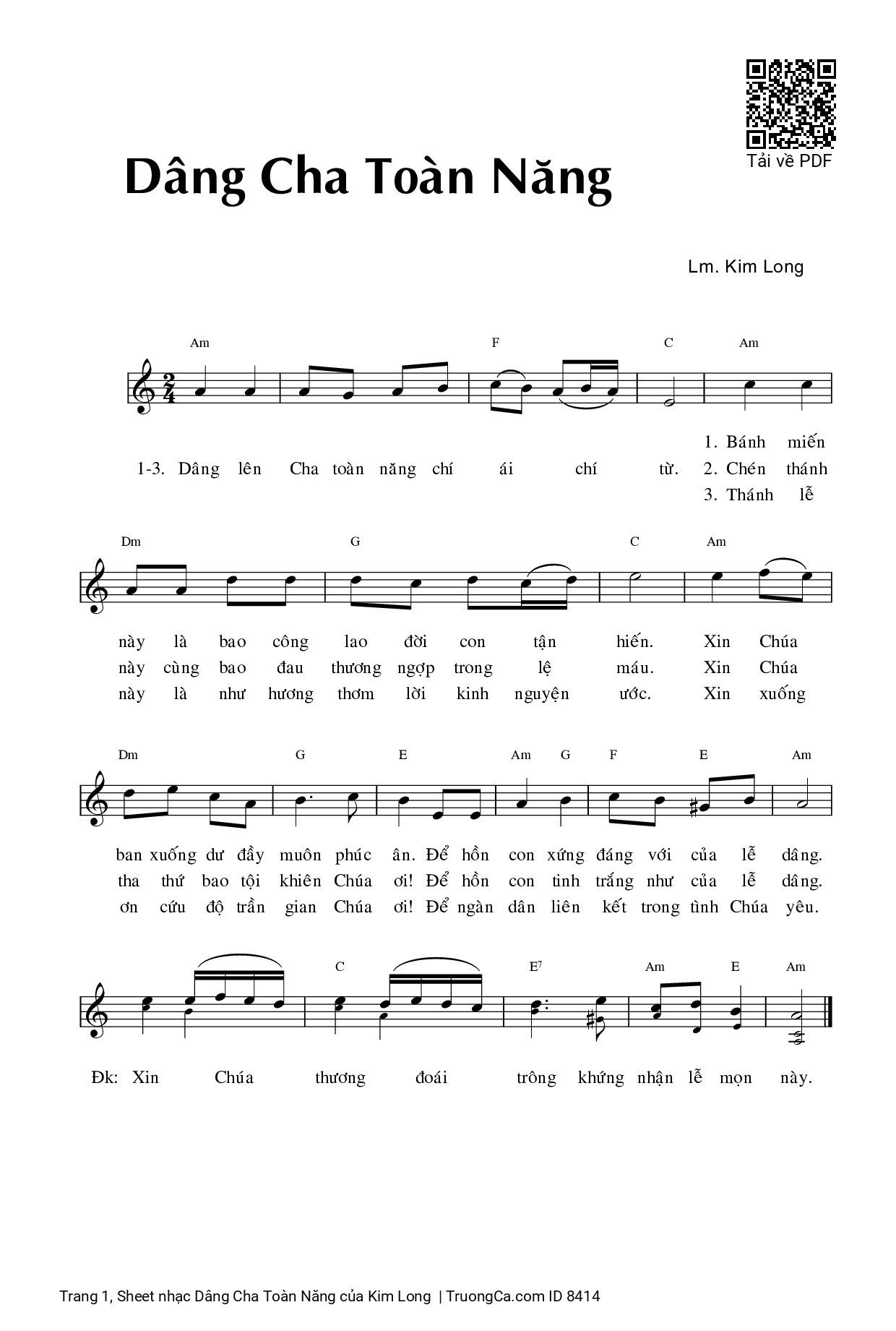 Sheet PDF of Dâng Cha Toàn Năng
