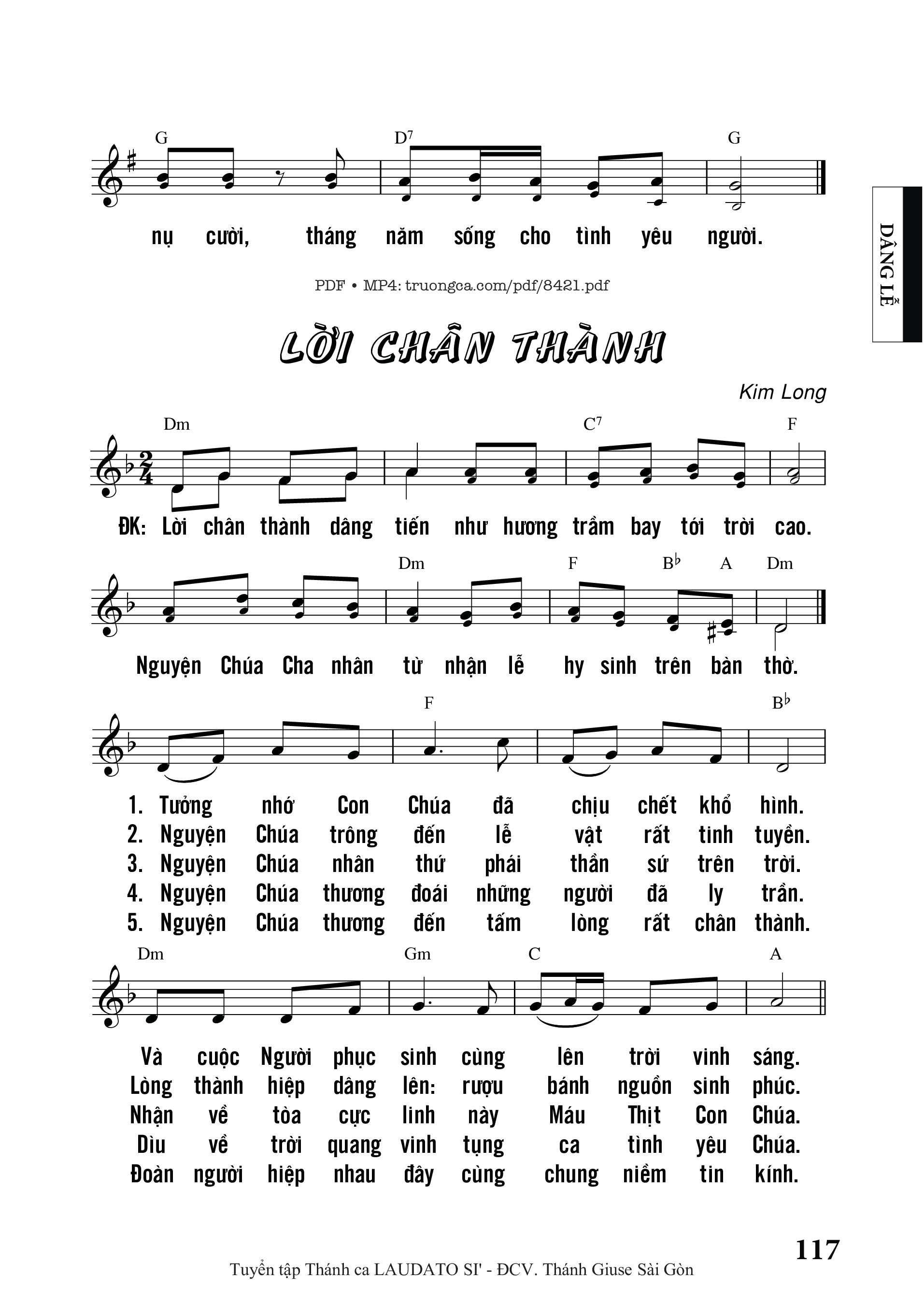 Sheet PDF of Lời Chân Thành