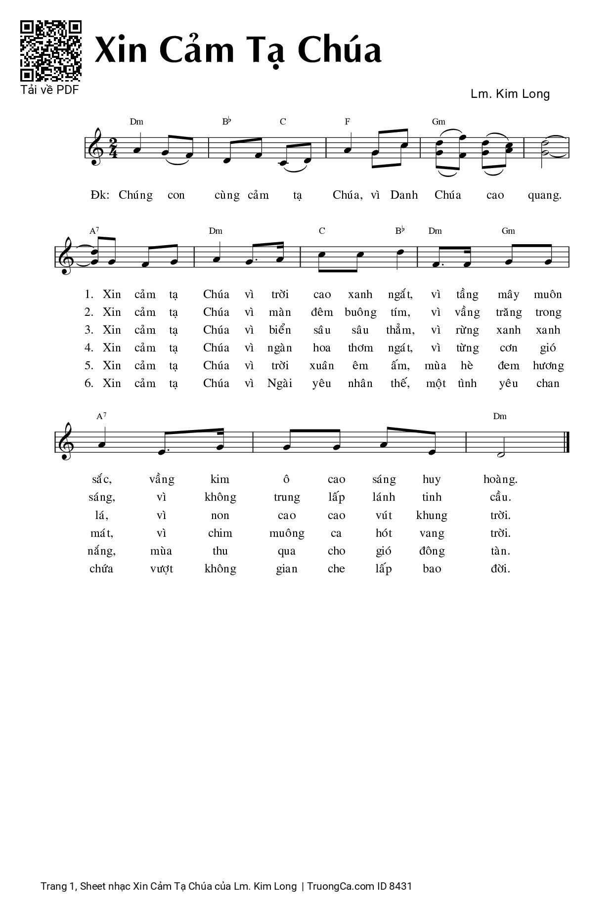 Sheet PDF of Xin Cảm Tạ Chúa