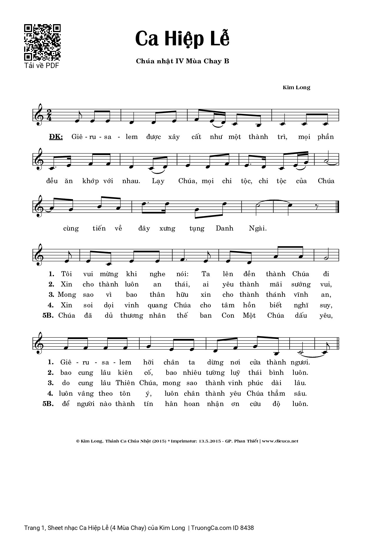 Sheet PDF of Ca Hiệp Lễ (4 Mùa Chay)