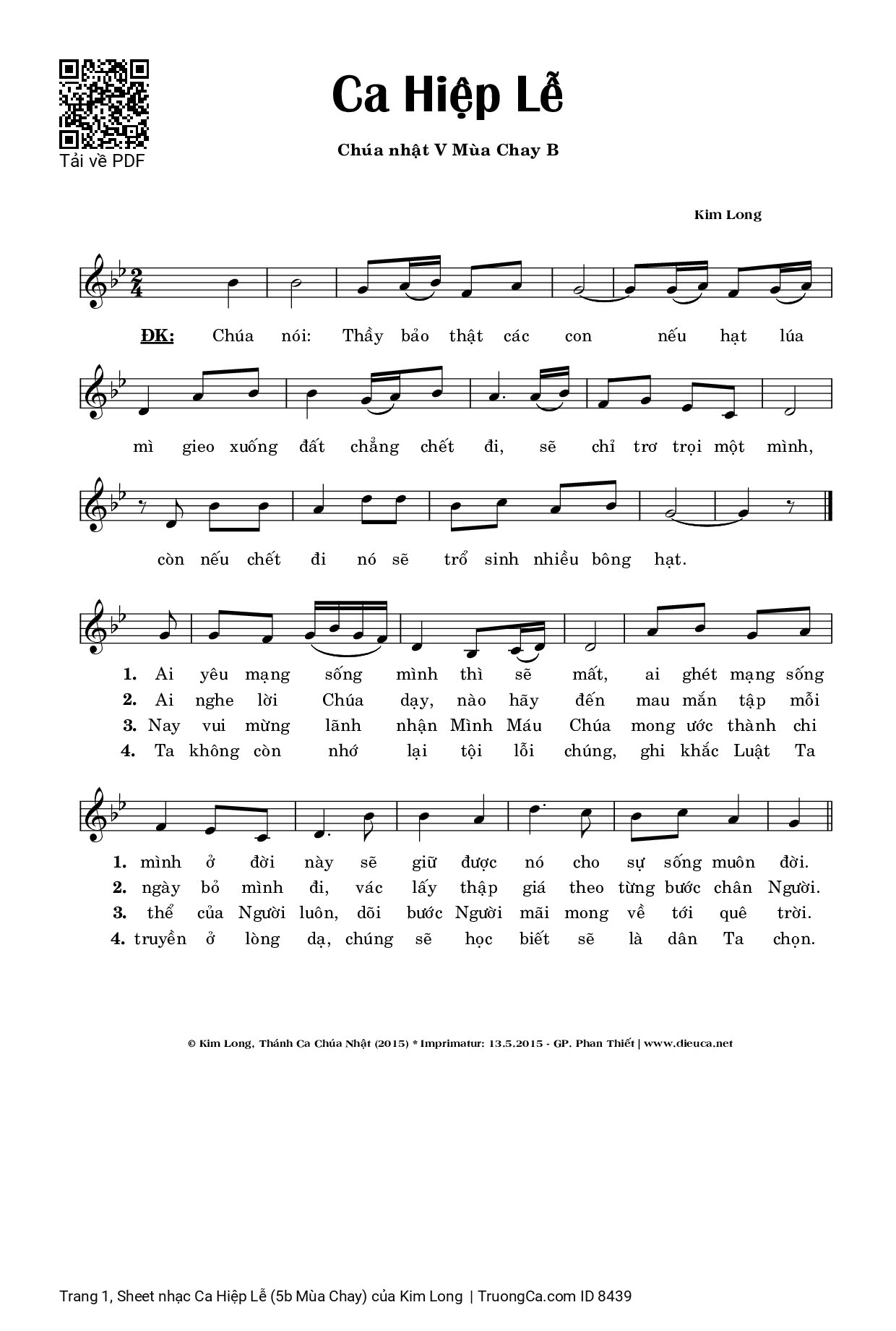 Sheet PDF of Ca Hiệp Lễ (5b Mùa Chay)