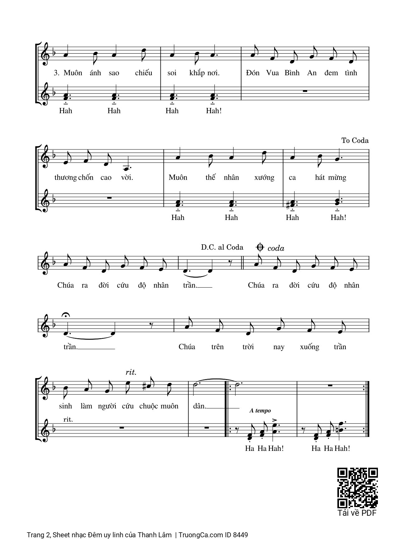 Page 2 of Sheet music PDF Đêm uy linh - Thanh Lâm