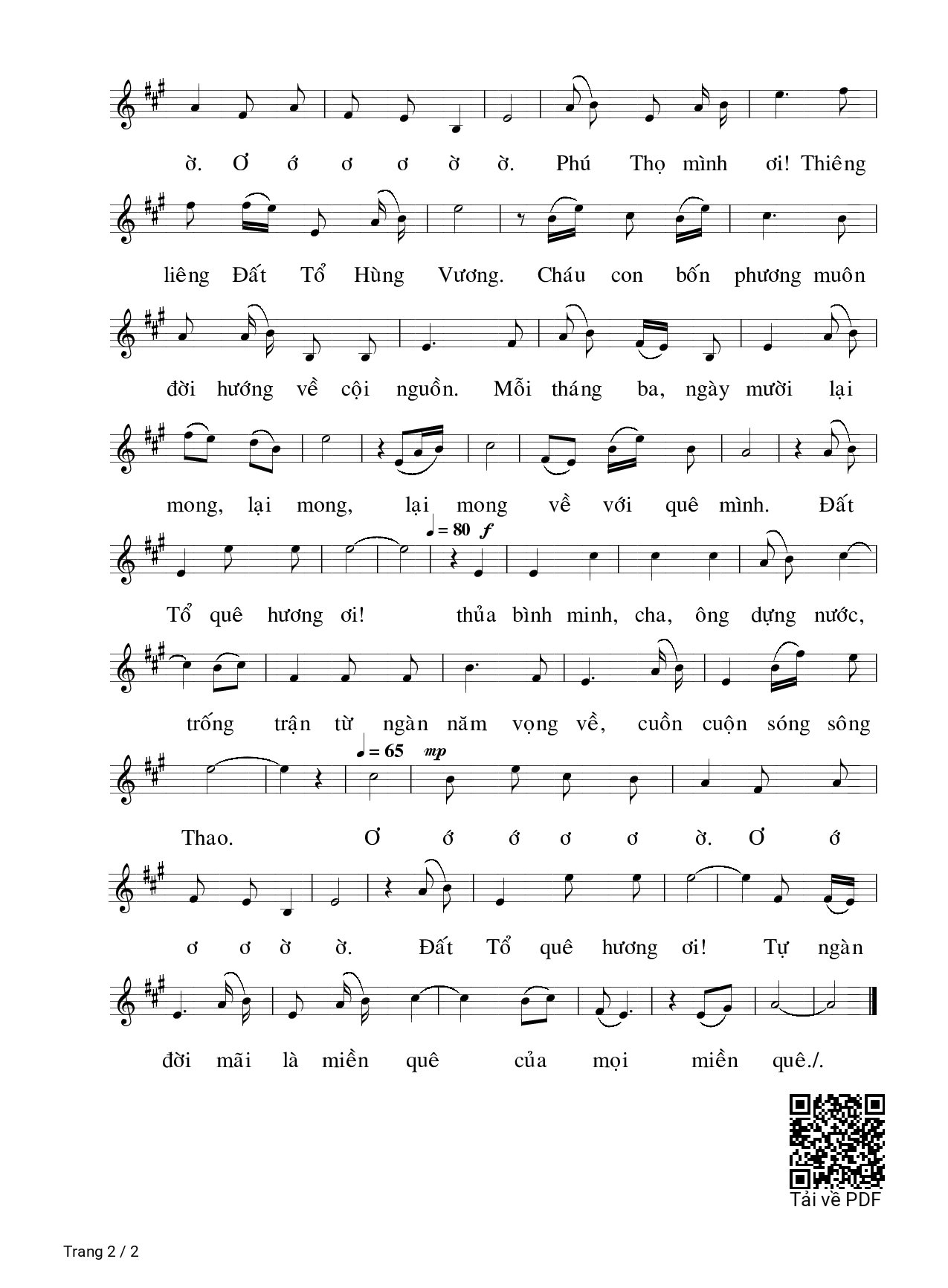 Page 2 of Sheet music PDF Phú Thọ trung du quê mình - Nguyễn Văn Chính