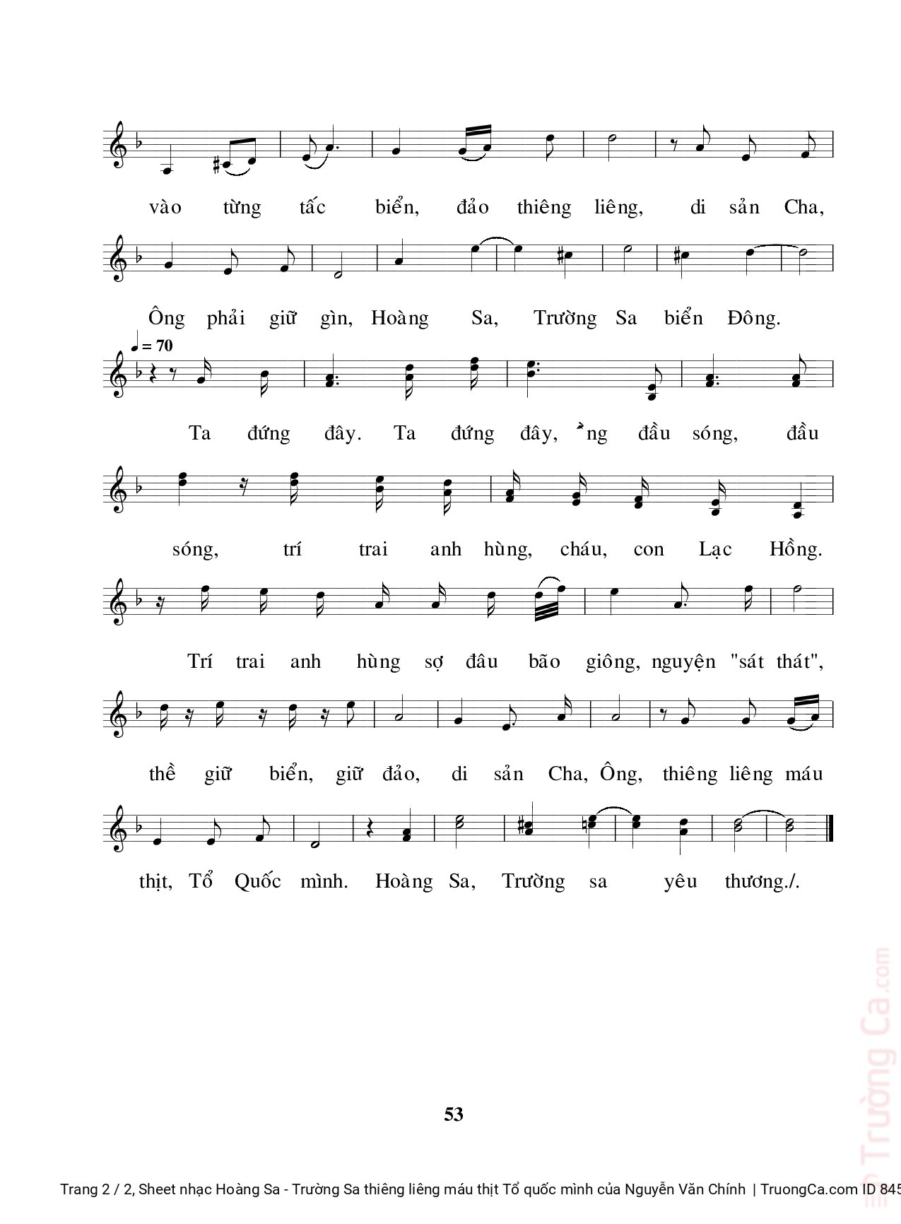 Page 2 of Sheet music PDF Hoàng Sa - Trường Sa thiêng liêng máu thịt Tổ quốc mình - Nguyễn Văn Chính