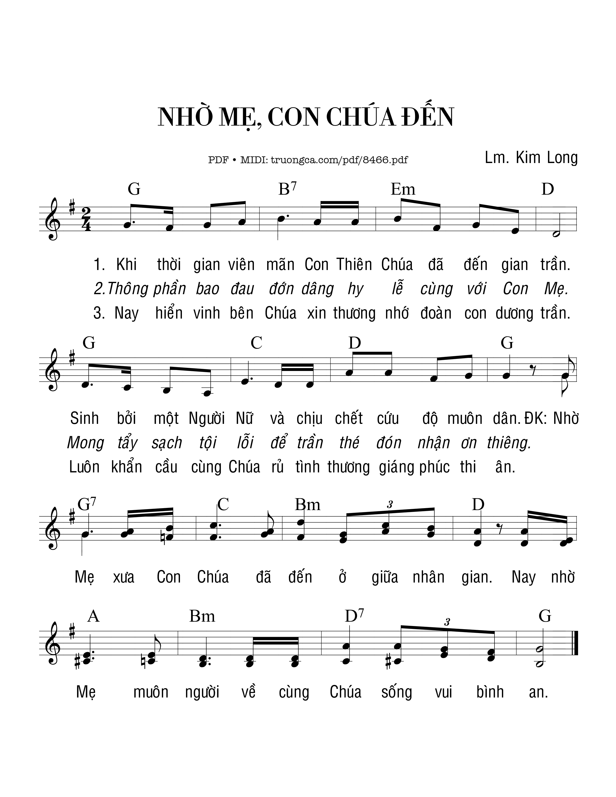 Page 1 of Sheet music PDF Nhờ Mẹ, Con Chúa đến - Kim Long