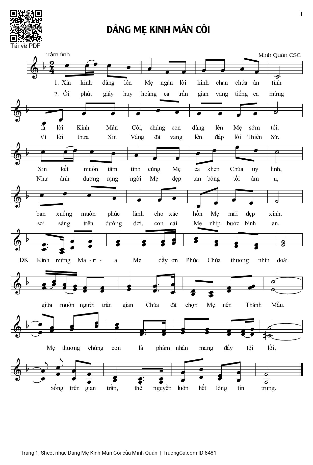 Sheet PDF of Dâng Mẹ Kinh Mân Côi