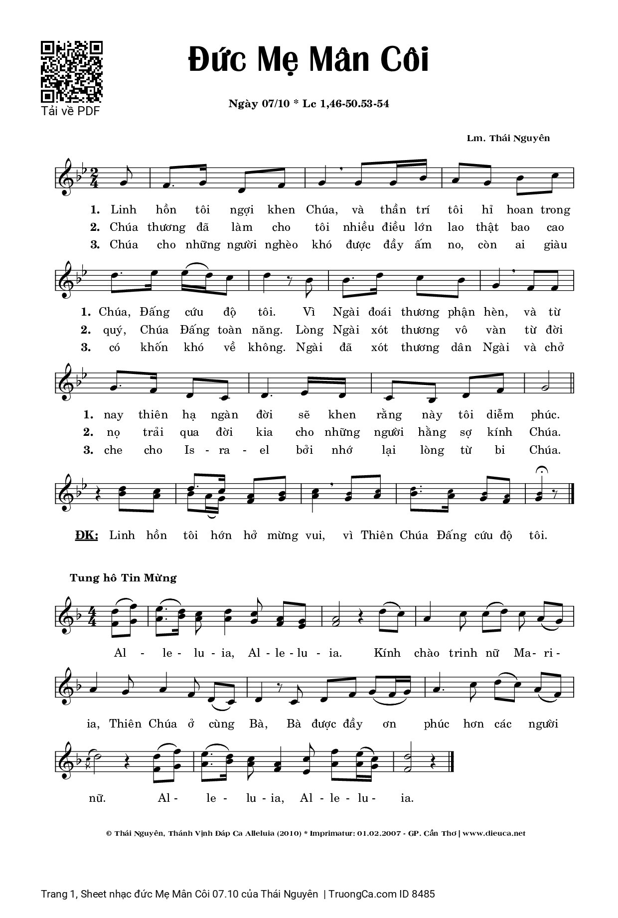 Page 1 of Sheet music PDF đức Mẹ Mân Côi 07.10 - Thái Nguyên