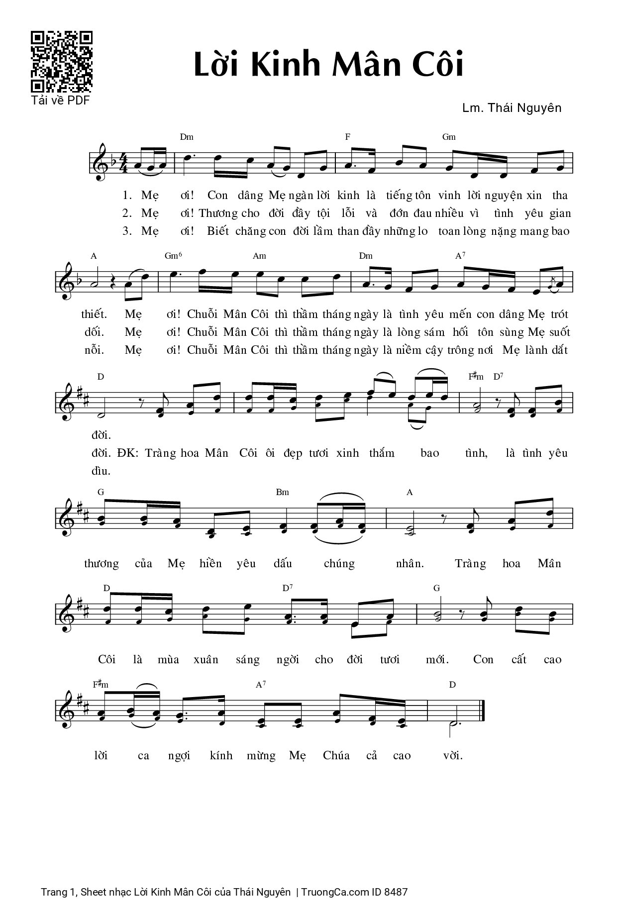 Sheet PDF of Lời Kinh Mân Côi