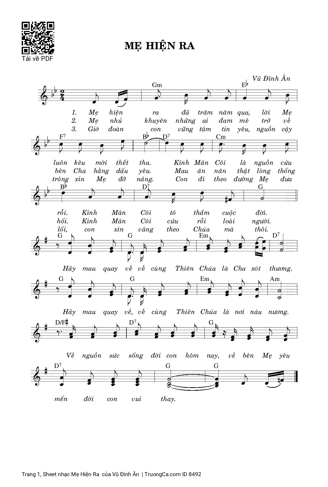 Page 1 of Sheet music PDF Mẹ Hiện Ra  - Vũ Đình Ân