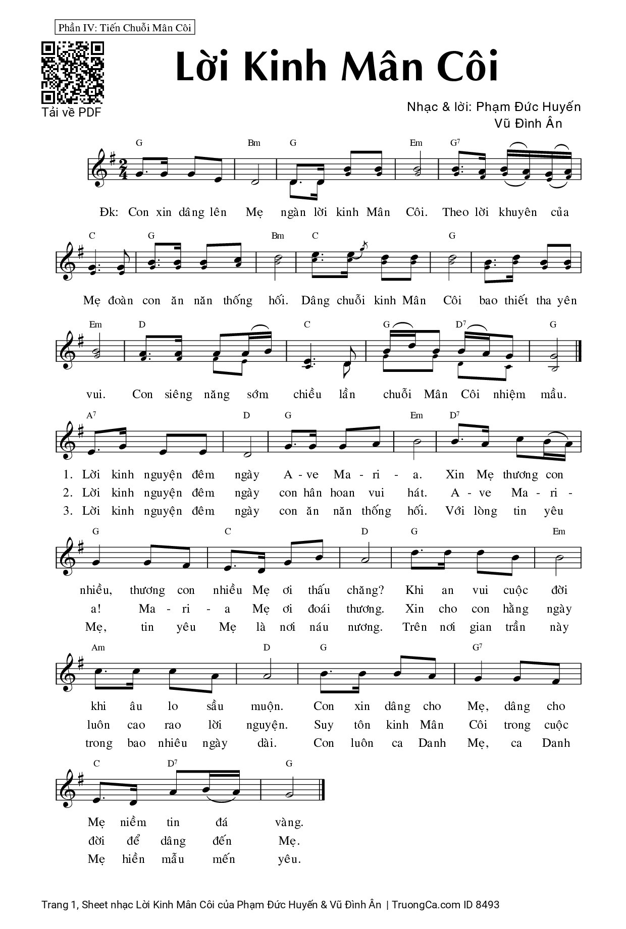 Sheet PDF of Lời Kinh Mân Côi