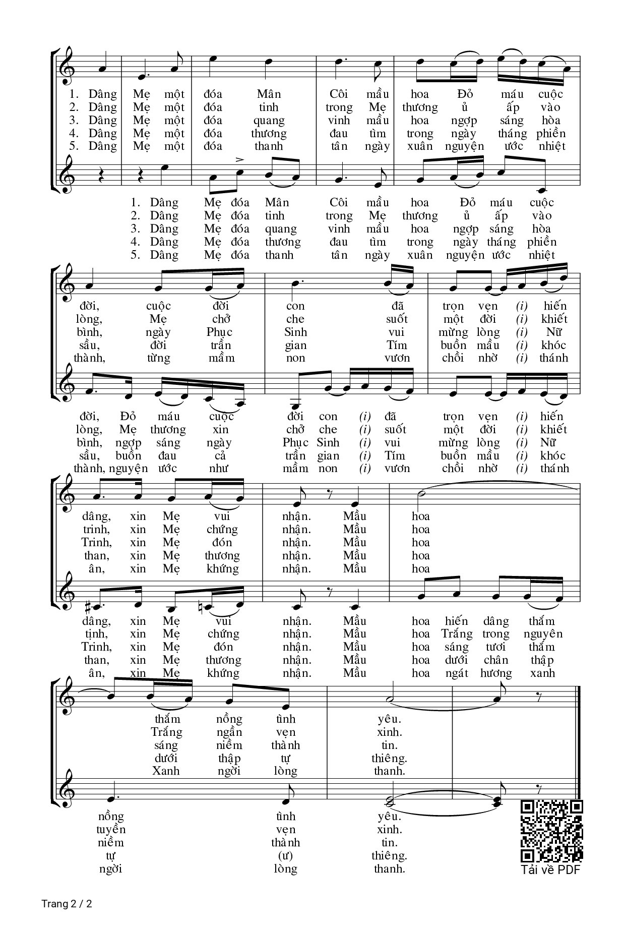 Page 2 of Sheet music PDF Khúc Hát Dâng Hoa - Hải Triều