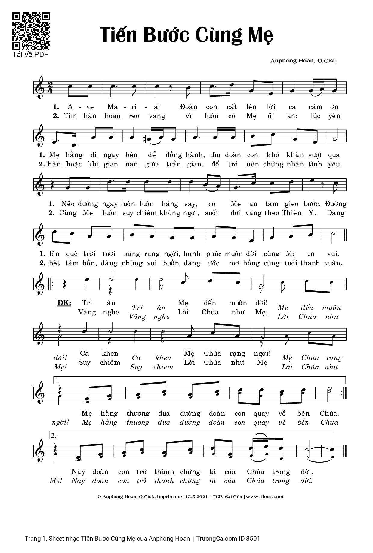 Page 1 of Sheet music PDF Tiến Bước Cùng Mẹ - Anphong Hoan