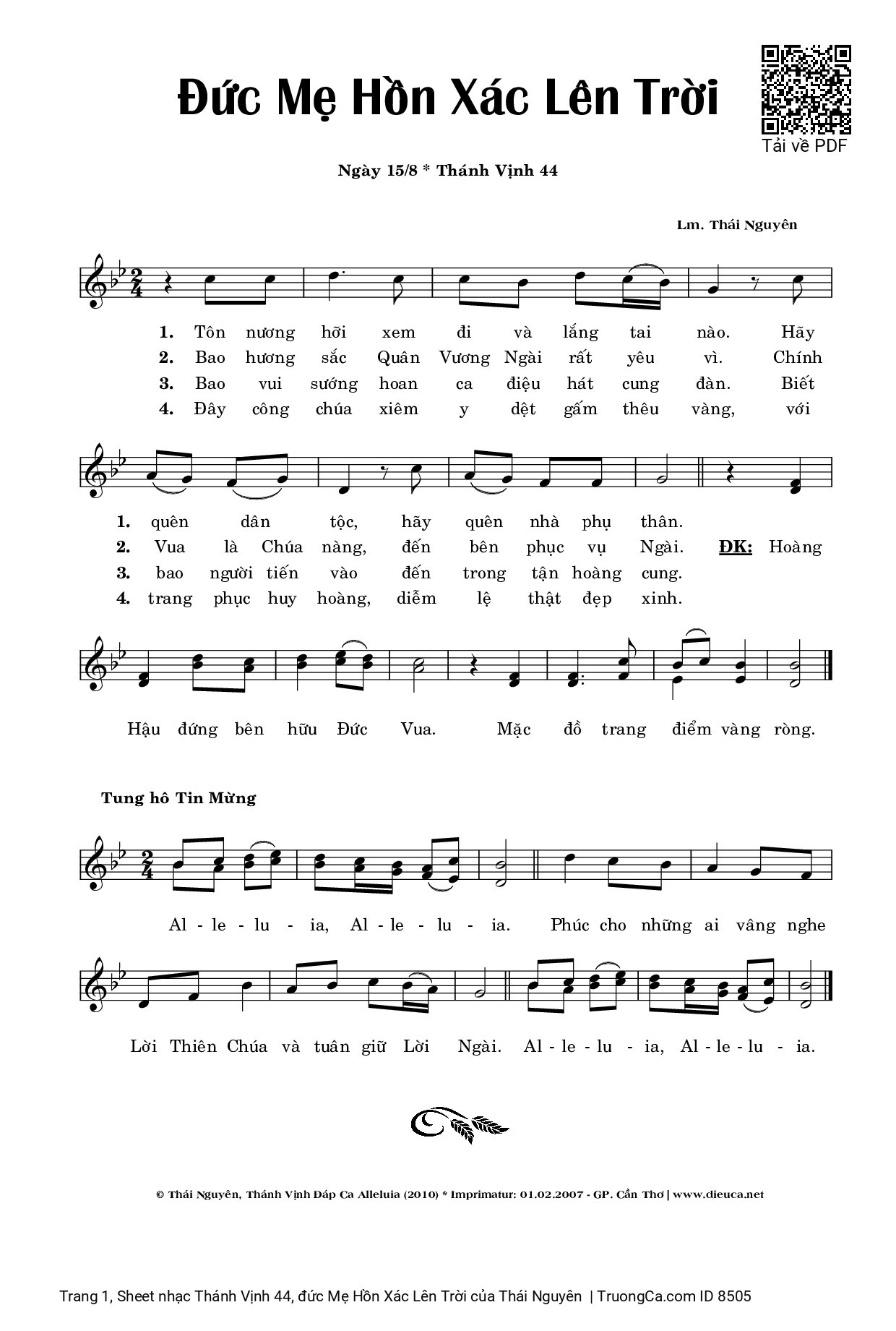 Sheet PDF of Thánh Vịnh 44, đức Mẹ Hồn Xác Lên Trời