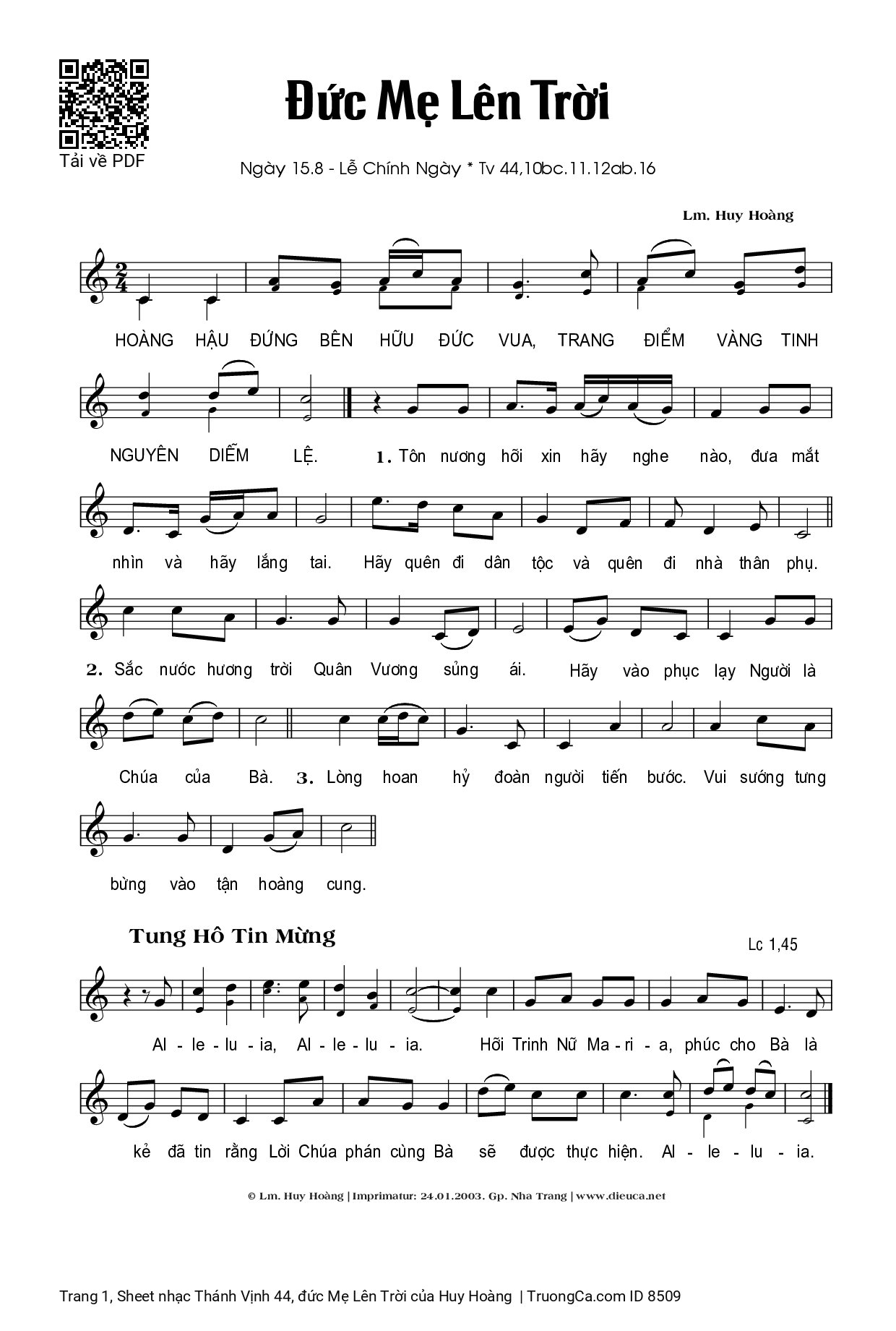 Sheet PDF of Thánh Vịnh 44, đức Mẹ Lên Trời