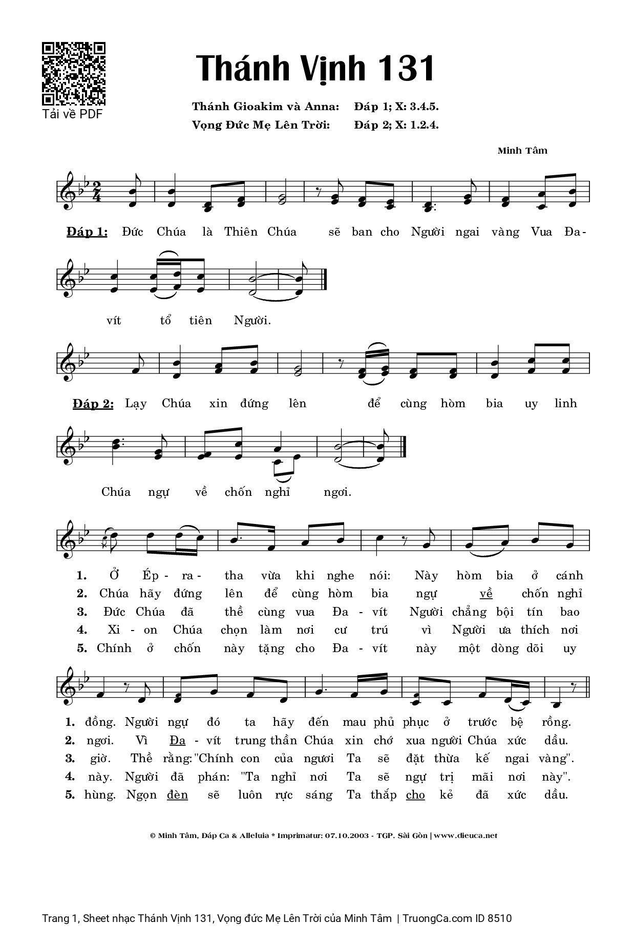 Sheet PDF of Thánh Vịnh 131, Vọng đức Mẹ Lên Trời