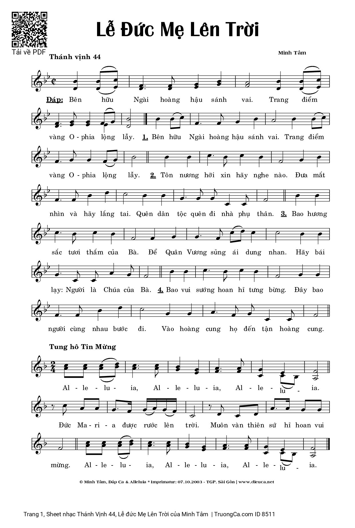 Sheet PDF of Thánh Vịnh 44, Lễ đức Mẹ Lên Trời