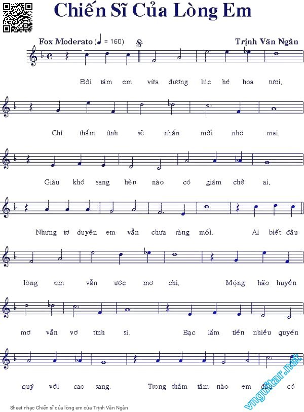 Page 1 of Sheet music PDF Chiến sĩ của lòng em - Trịnh Văn Ngân