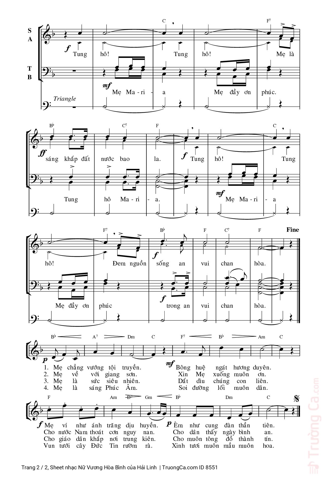 Page 2 of Sheet music PDF Nữ Vương Hòa Bình - Hải Linh