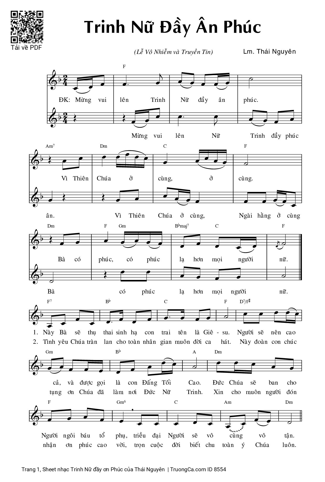 Sheet PDF of Trinh Nữ đầy ơn Phúc